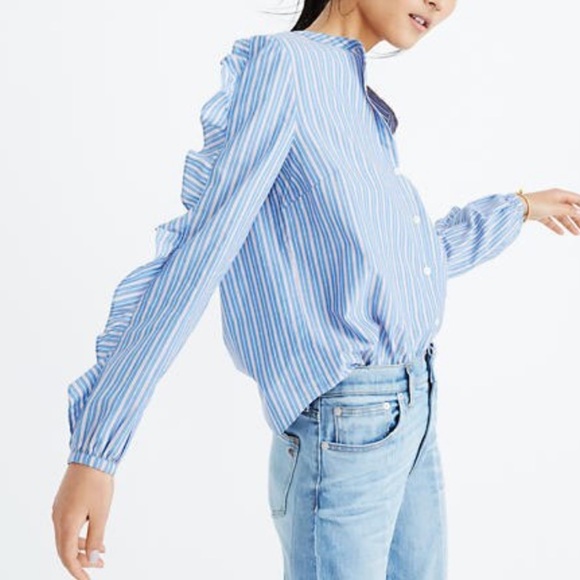 Madewell Tops - Madewell Striped Frill Sleeve Button Cotton Shirt